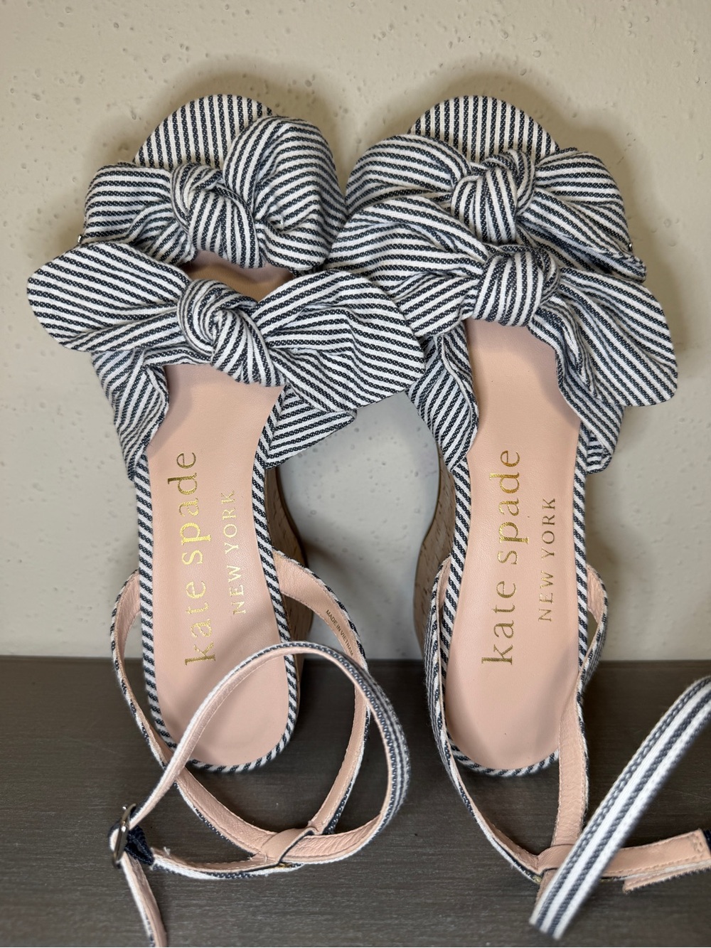 Kate Spade Julep Canvas & Cork Platform Wedge Sandals Heels Blue Women’s 7.5 B - Picture 5 of 12